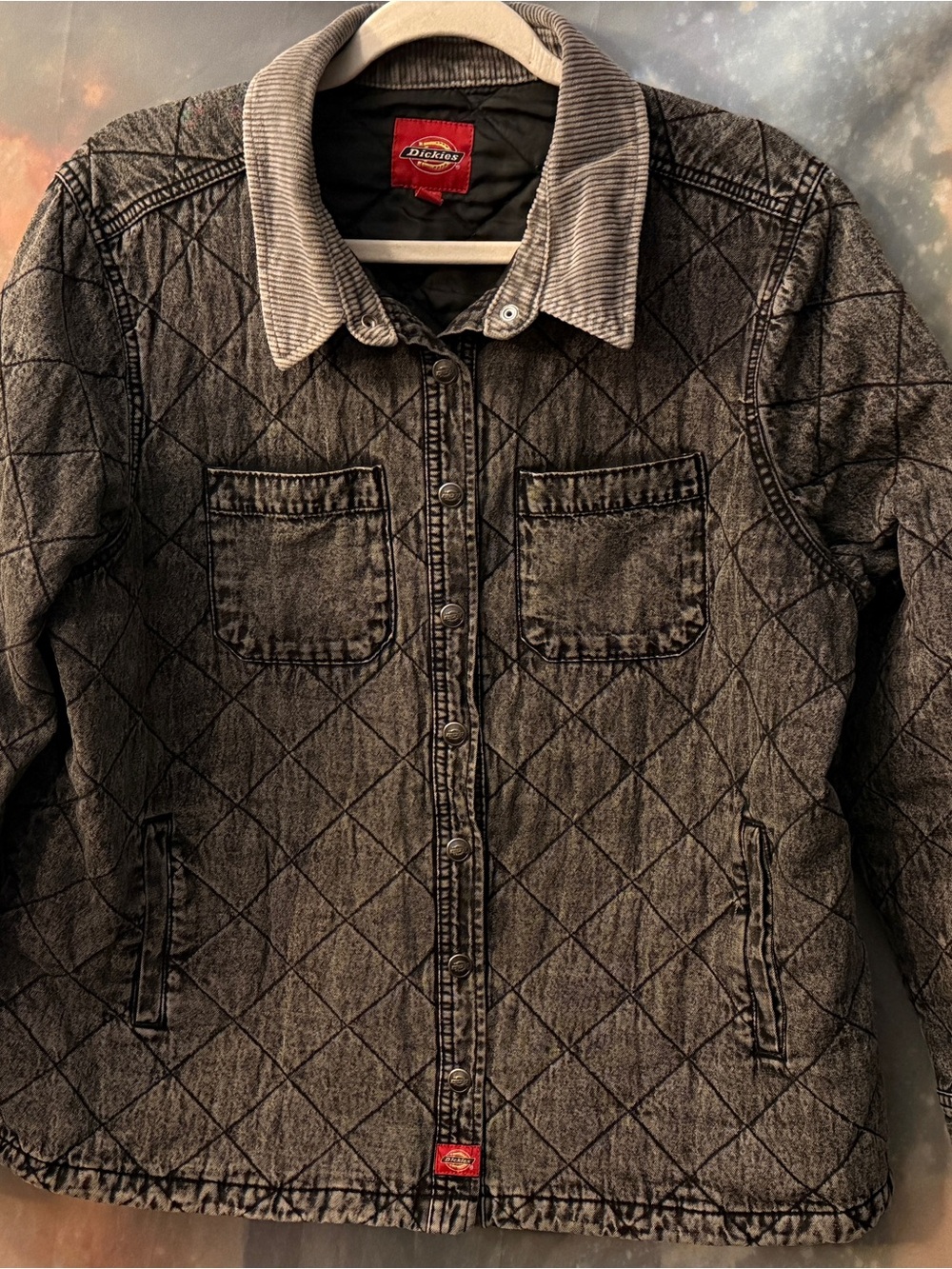 🔥 Dickies Quilted Acid Wash Denim Chore Jacket with Corduroy Collar 🔥